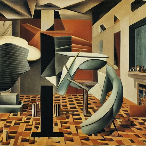 Image similar to a painting by giorgio de chirico and tadao ando of an abstract maximalist sculpture by the caretaker