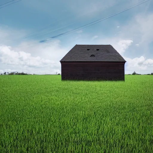 Image similar to unnerving photo of a house in the middle of a field during noon