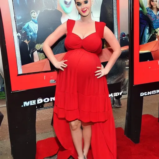 Image similar to Pregnant Katy Perry in a red dress at a movie premiere