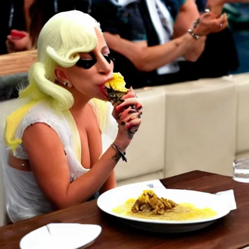 Image similar to lady gaga eating a plate poop, disgusting and delicious