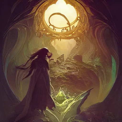 Prompt: “an eldritch tome with a portal on its pages, D&D, fantasy, intricate, cinematic lighting, highly detailed, digital painting, artstation, concept art, smooth, sharp focus, illustration, art by Artgerm and Greg Rutkowski and Alphonse Mucha”