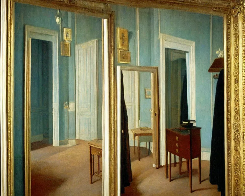 Image similar to achingly beautiful painting of a sophisticated, well - decorated closet by rene magritte, monet, and turner.