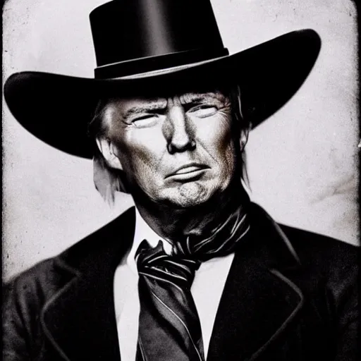 Image similar to an 1 8 0 0 s photo of donald trump playing the role of clint eastwood, squinting at high noon, in the style of a clint eastwood movie, the good, the bad and the ugly, clint eastwood, vibe, donald trump, glory days, mount rushmore, stern, resolve, formal, justice, american flag, independence, patriotism