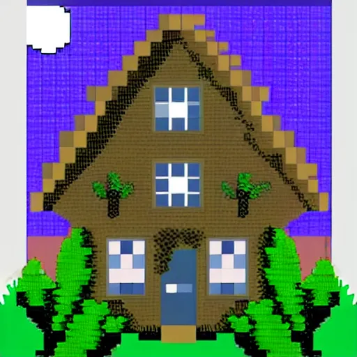 Prompt: lonely house in a dark forest at night, pixel art