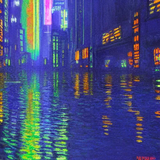 Image similar to cyberpunk in style of Monet,