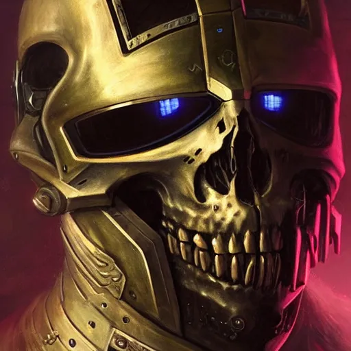 Image similar to the void slayer as a realistic cyberpunk knight, closeup portrait art by donato giancola and greg rutkowski, realistic face, digital art, trending on artstation, symmetry!!, skull helmet