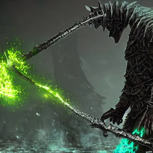 Image similar to slime as a dark souls boss artistic. illustration. 4 k. cinematic. photoreal. dark colors.