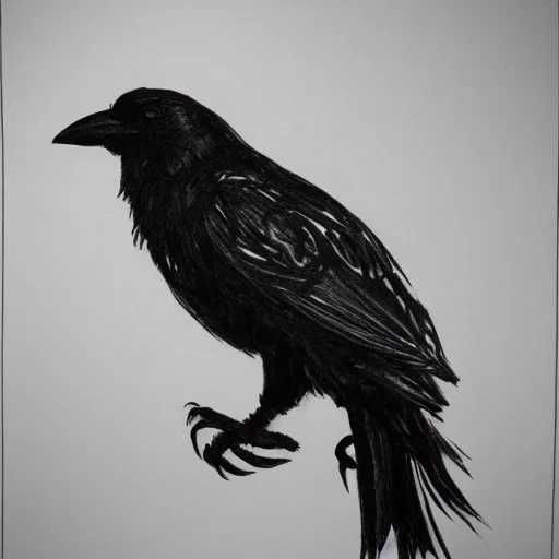 Prompt: crow sketch, cross hatched, detailed, black on white paper