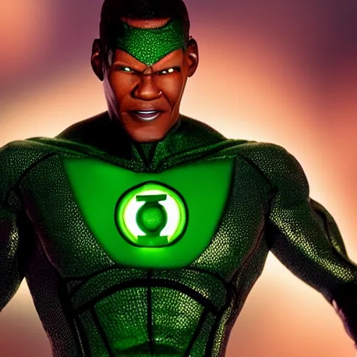 Image similar to A photo of green lantern performer by Jamie Foxx, highly detailed, 8K