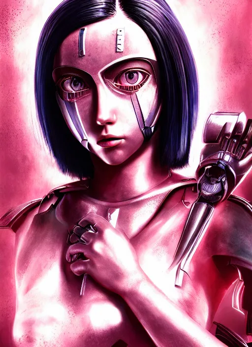 Image similar to Alita Battle Angel, digital painting, cyberpunk, aesthetic, faded, full body portrait, hyper realistic render, 8k