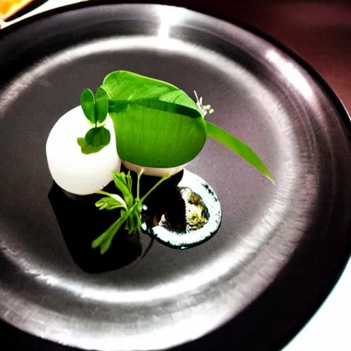 Prompt: dish made in alinea kitchen, surreal