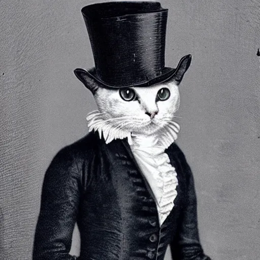 Prompt: cat wearing a tophat, 1 8 th century style