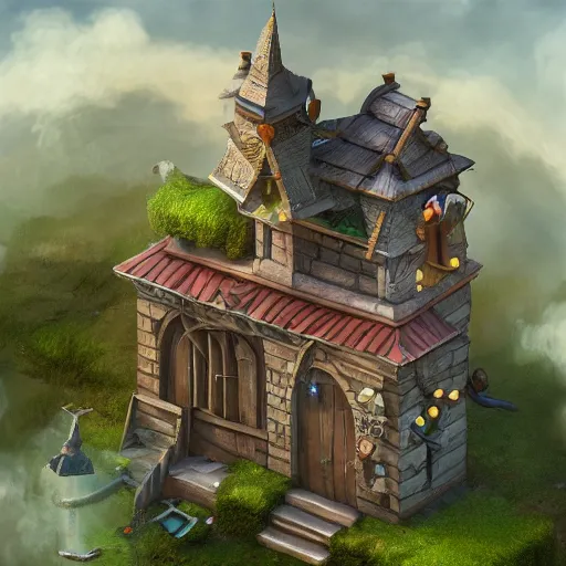 Image similar to isometric 3 d fantasy cute building, smoth 3 d illustration, cinematic matte painting, soft render, servando lupini, handpaint texture, blender, 3 dcoat