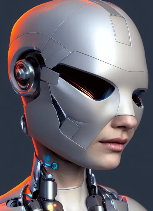 Image similar to portrait of a futuristic cyborg female render, 3D, Sergey, hyper detailed, helmet, wires, cyberpunk, trending on artstation