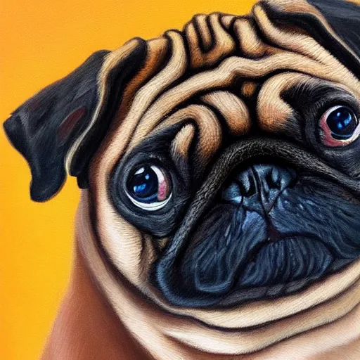 Image similar to oil painting, a chad pug, intricate, masterpiece, artstation, stunning