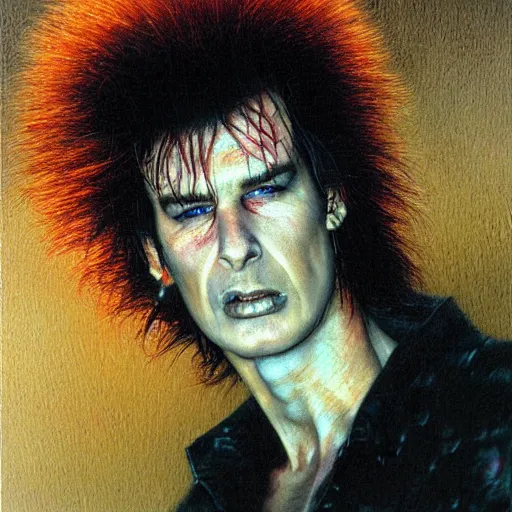 Image similar to a hyperrealistic portrait of sid vicious by Bob Eggleton,