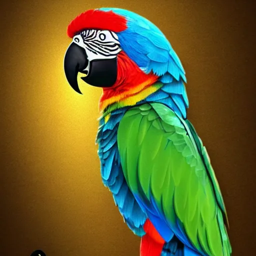 Image similar to parrots dressed in rapper clothes, sitting on golden trees, rap scene, trending on artstation, highly detailed, digital art, 8 k