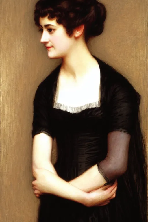 Image similar to jane austen in black, painting by rossetti bouguereau, detailed art, artstation