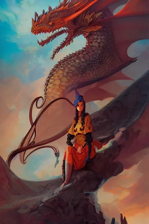 Prompt: portrait of a dragon, stylized illustration by peter mohrbacher, moebius, juan gimenez, colorful comics style,