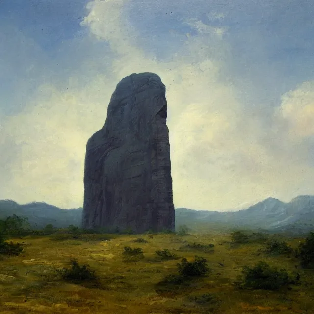 Image similar to a painting of a gigantic ancient monolith
