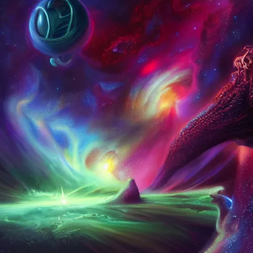 Image similar to cosmic cthulhu in dark space, nebula in background, by lovecraft, details face, detailed body, realistic body proportions, unreal engine, by popular digital artist, digital, artstation, detailed body, heavenly atmosphere, digital art, overdetailed art, trending on artstation, cgstudio, the most beautiful image ever created, dramatic, award winning artwork, beautiful scenery