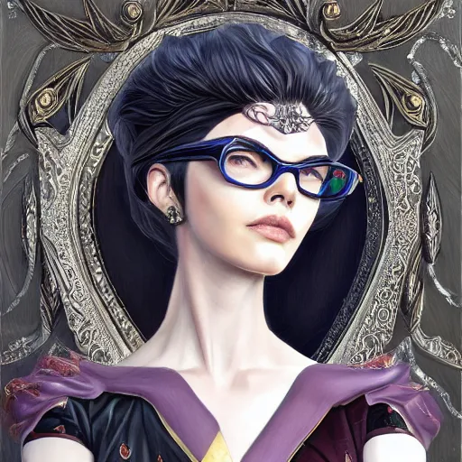 Prompt: a portrait a older anya taylor - joy as bayonetta, urban motifs, intricate, elegant, highly detailed, digital painting, trending on artstation, concept art, smooth sharp focus, illustration, art by artgerm and greg rutkowski