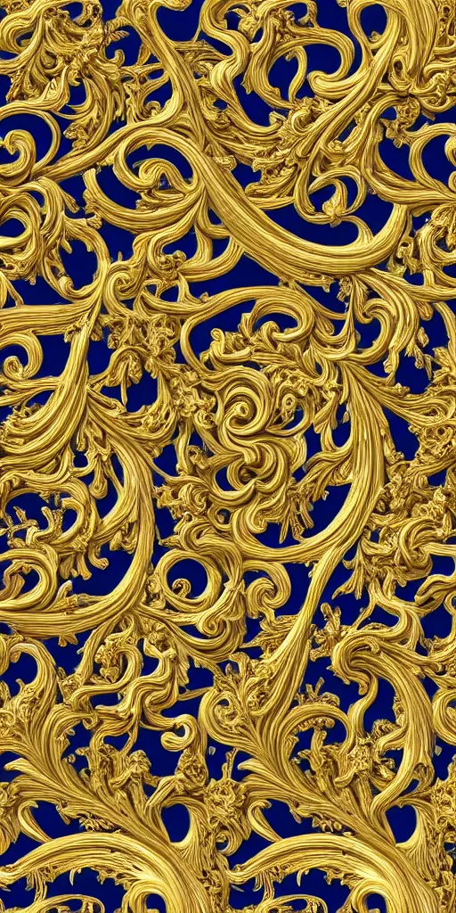 Image similar to the source of future growth dramatic, elaborate emotive Golden Baroque and Rococo styles to emphasise beauty as a transcendental, seamless pattern, symmetrical, large motifs, sistine chapel ceiling, 8k image, supersharp, spirals and swirls, Gold blue black and white, 3D, no blur, sharp focus, photorealistic, insanely detailed and intricate, cinematic lighting, Octane render, epic scene, 8K