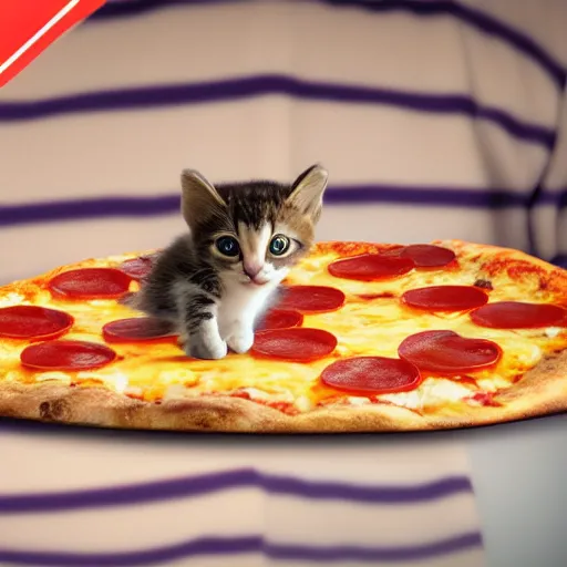 Image similar to kitten riding a slice of pizza across the galaxy