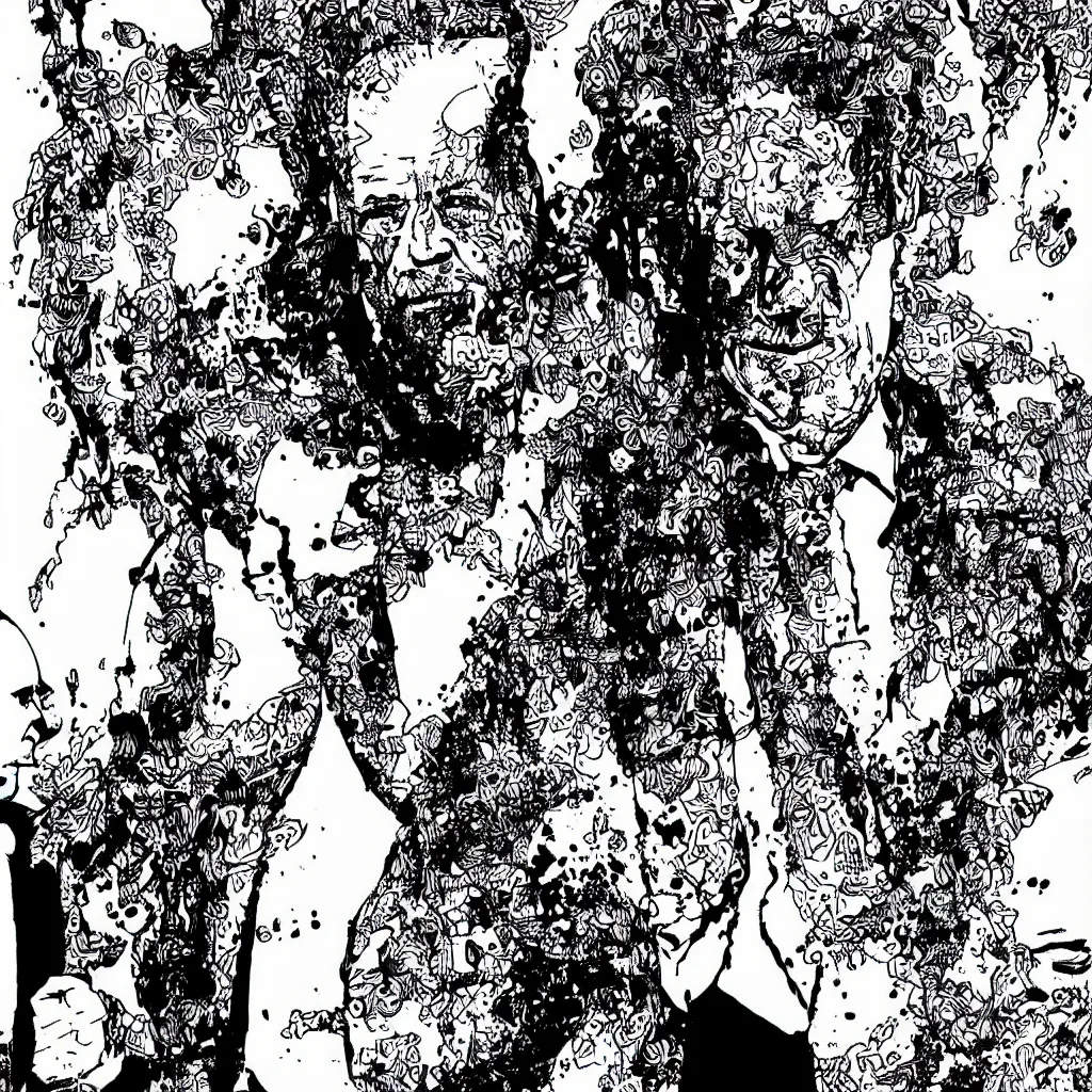 Image similar to Joe Biden full body portrait, body horror, black and white Illustration by Junji Ito