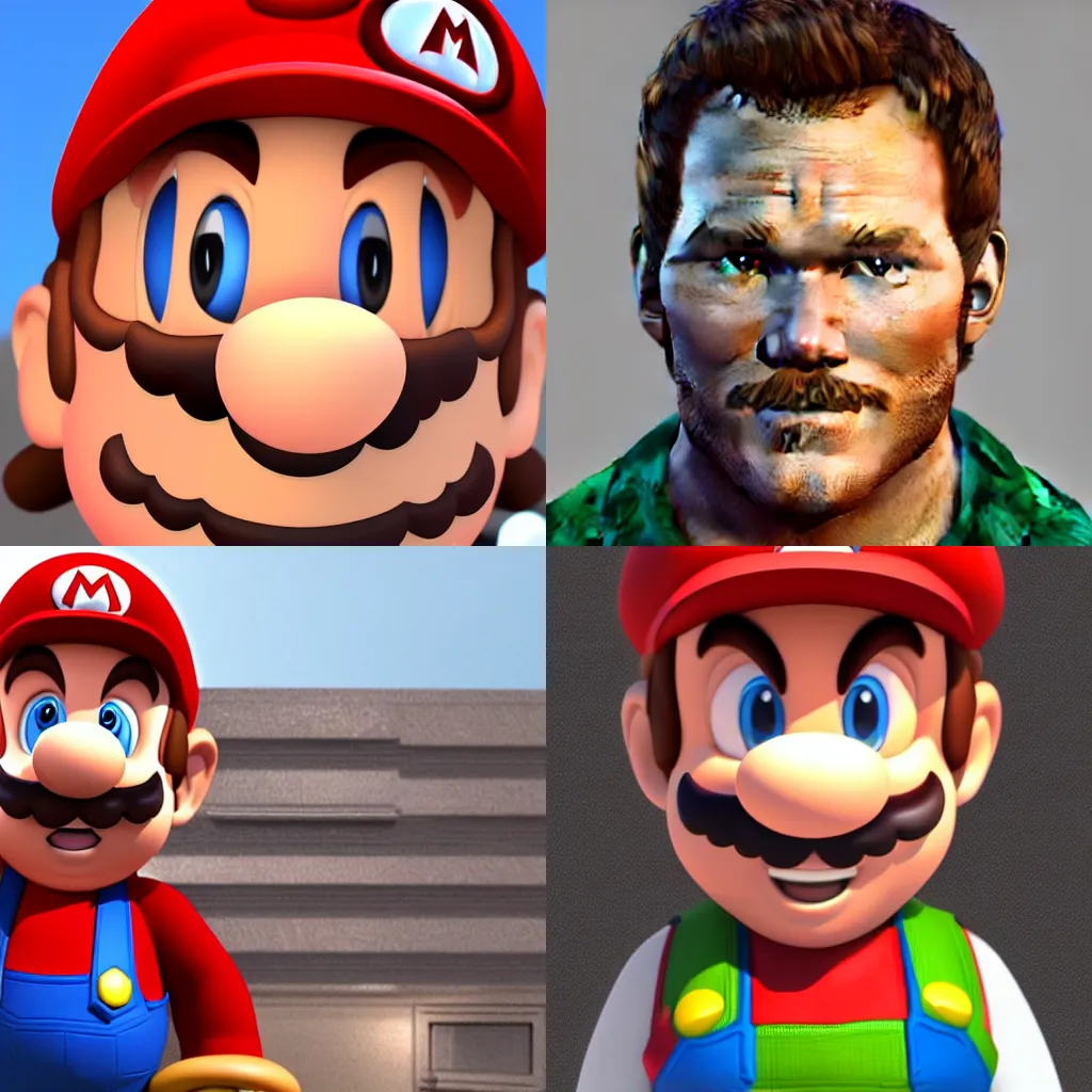 Prompt: 3d render of Chris Pratt as Mario