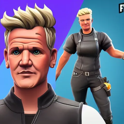 Image similar to gordon ramsay as fortnite character, gameplay screenshot