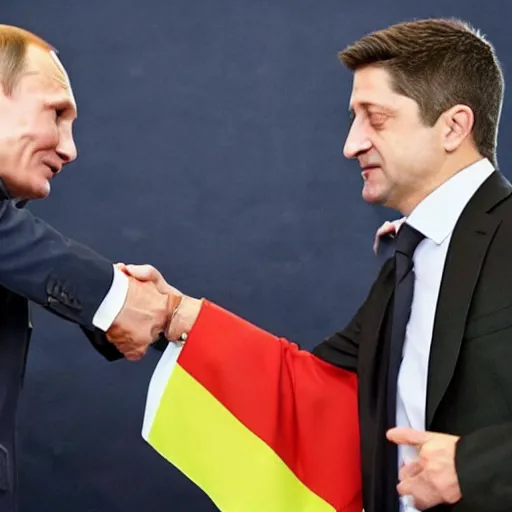 Prompt: zelensky knockdown putin, photo, realistic