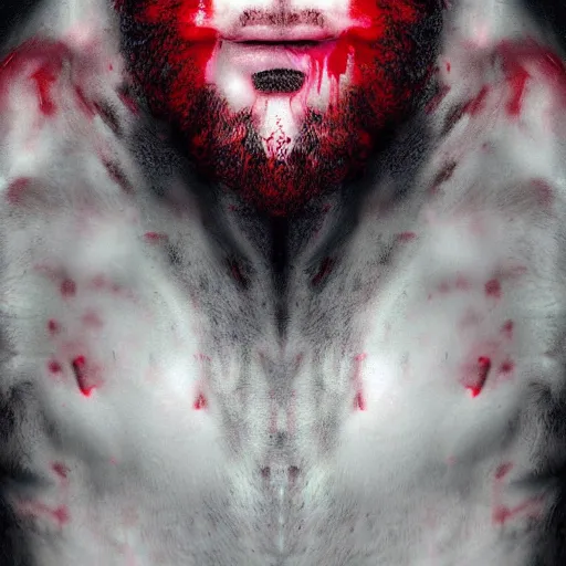 Image similar to wolfman with red liquid on his mouth, digital art, pastel, colorful, rainbow