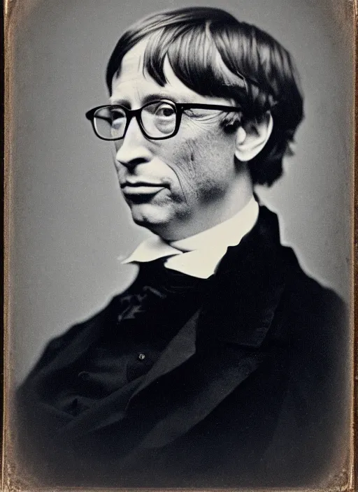 Prompt: Daguerreotype of Bill Gates, classical portrait, 1849, direct gaze