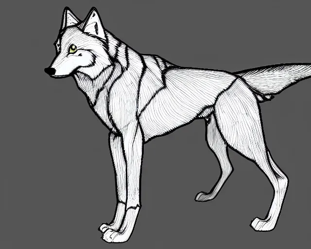 Image similar to professional digital art of a full-body outline of a wolf, very simple, proportional, centered, no color, high quality, HD, 8K,