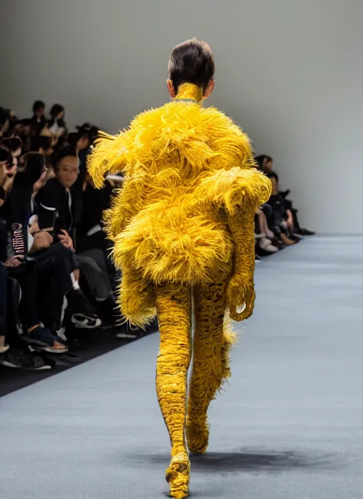 Image similar to hyperrealistic and heavy detailed balenciaga runway show of big bird, leica sl 2 5 0 mm, vivid color, high quality, high textured, real life