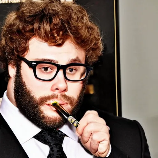 Image similar to seth rogan smoking out of a diamond bong