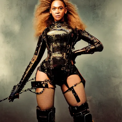 Image similar to beyonce steampunk cyborg, movie poster, sharp focus, contemporary fashion shoot, by edward robert hughes, annie leibovitz and steve mccurry, david lazar, jimmy nelsson, extremely detailed, hyperrealistic, perfect face, octane render