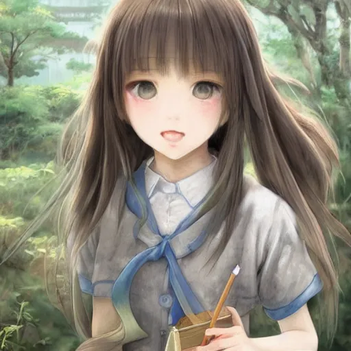 Image similar to dynamic composition, motion, ultra-detailed, incredibly detailed, a lot of details, amazing fine details and brush strokes, colorful and grayish palette, smooth, HD semirealistic anime CG concept art digital painting, watercolor oil painting of a Japanese schoolgirl, by a Chinese artist at ArtStation, by Huang Guangjian, Fenghua Zhong, Ruan Jia, Xin Jin and Wei Chang. Realistic artwork of a Chinese videogame, gradients, gentle an harmonic grayish colors.