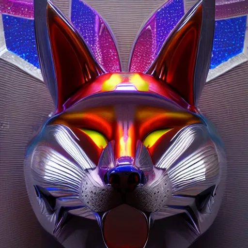 Image similar to chrome fox, glossy, metallic, neon, symmetrical, tribal patterns, realistic, unreal engine, octane, redshift, artstation, behance