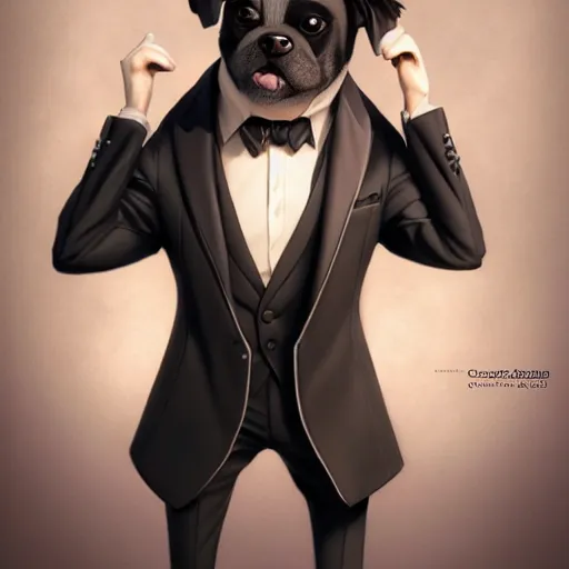 Image similar to an anthropomorphic dog wearing a tuxedo suit,Character design by charlie bowater, ross tran, artgerm, and makoto shinkai, detailed, inked, western comic book art, 2021 award winning painting,photorealistic,detailed face,professional lighting,studio photograph,hyperdetailed,art by greg rutkowski,digital art