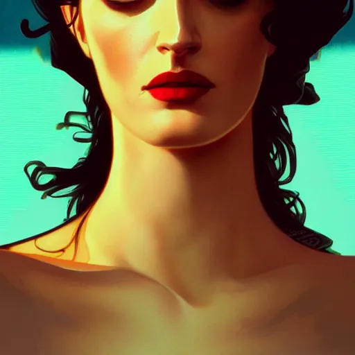 Prompt: Close-up portrait of Eva Green, Joshua Middleton artwork, dramatic backlighting, golden hour, autochrome, high contrast, highly detailed, sharp focus, digital painting, concept art, illustration, cyberpunk, solarpunk, trending on artstation, art by greg rutkowski and greg hildebrandt, composition by alphonse mucha