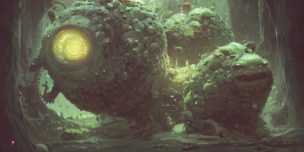 Prompt: 3 6 0 degree fisheye lens shot of cute little slime monsters peter morbacher, ross tran, greg rutkowski, intricate details, trending on artstation, cinematic lighting, digital painting, sharp focus, no blur, octane render, artgerm