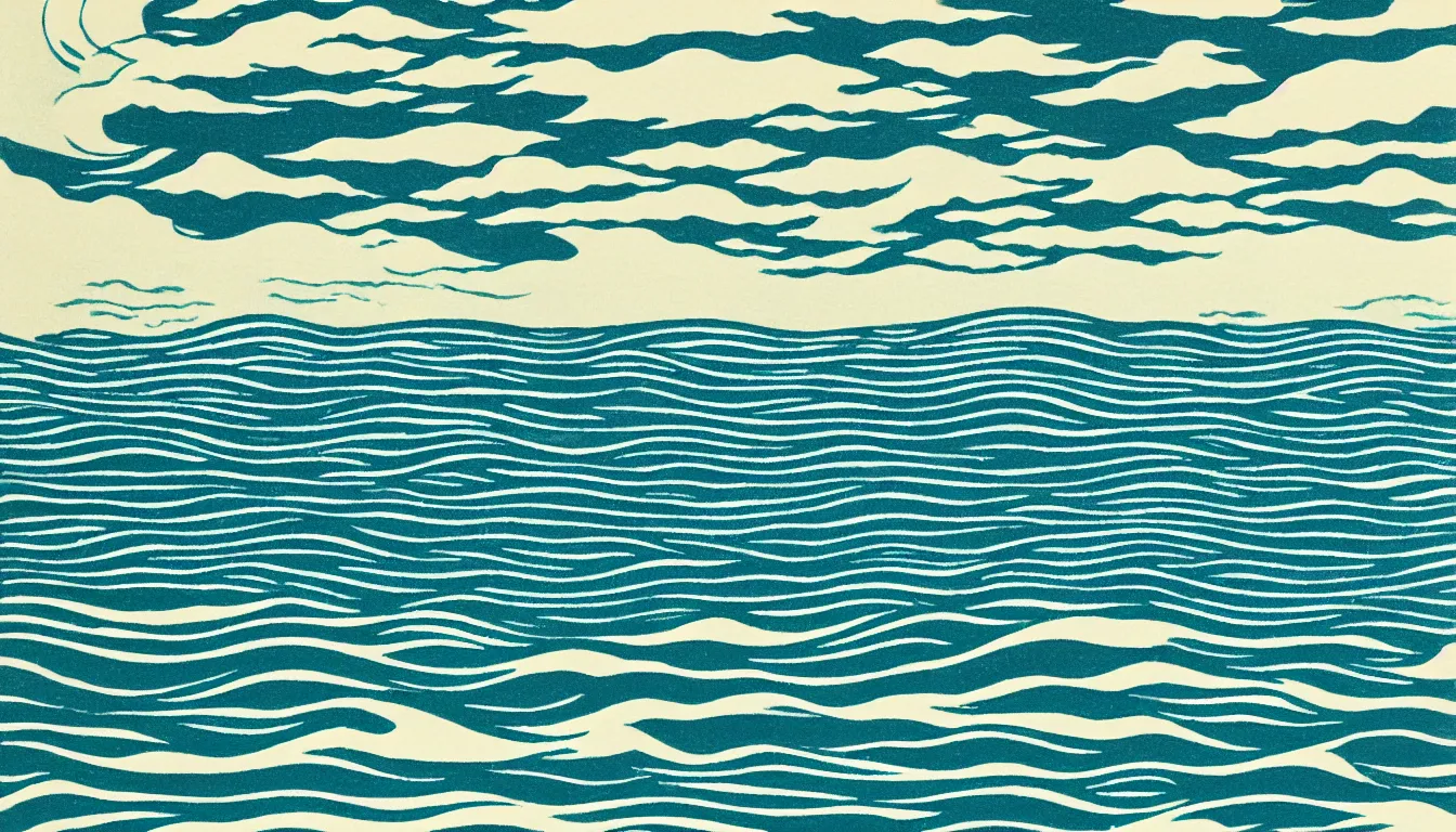 Image similar to ocean horizon by woodblock print