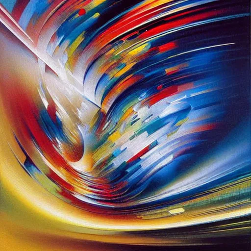 Image similar to abstract art representing momentum, oil painting by john berkey and gabriel dawe, masterwork