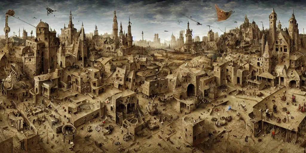 Image similar to de _ dust 2 in the style of heironymus bosch, intricate masterpiece, hyper detailed, hd