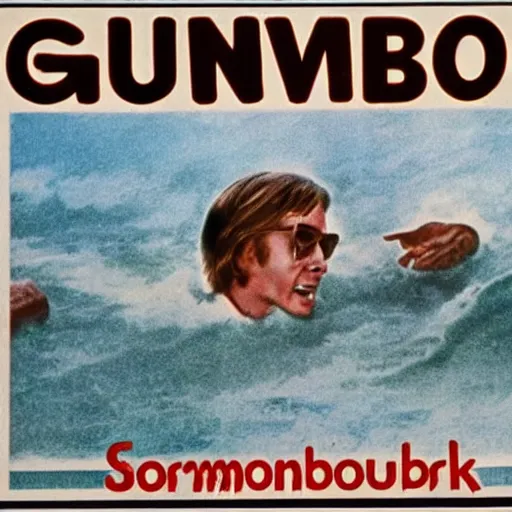 Prompt: a 70s movie poster displaying a german town called STROMBERG being flooded with the title 624 NEVER FORGET above it