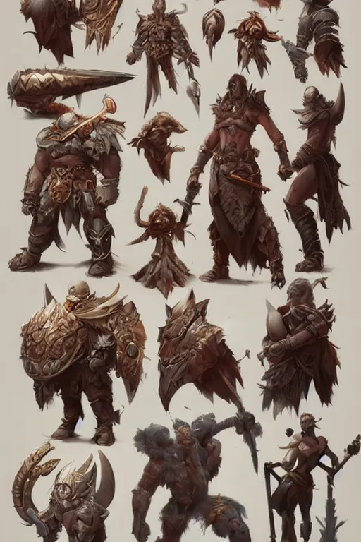 Prompt: item concept art of barbarian's equipment set art by artgerm and Craig Mullins, James Jean, Andrey Ryabovichev, Mark Simonetti and Peter Morbacher 16k