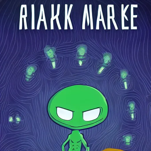 Image similar to an alien market, drawn like Rick and moray