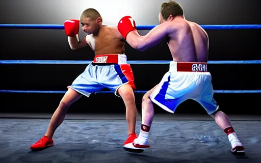 Image similar to boxing match, ko monent, hyperrealistic, 3D render, artstasion trends